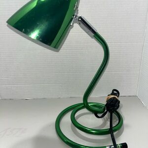 Vintage 80s Deco Green Chrome Bullet Desk Lamp Coil Base 13” High